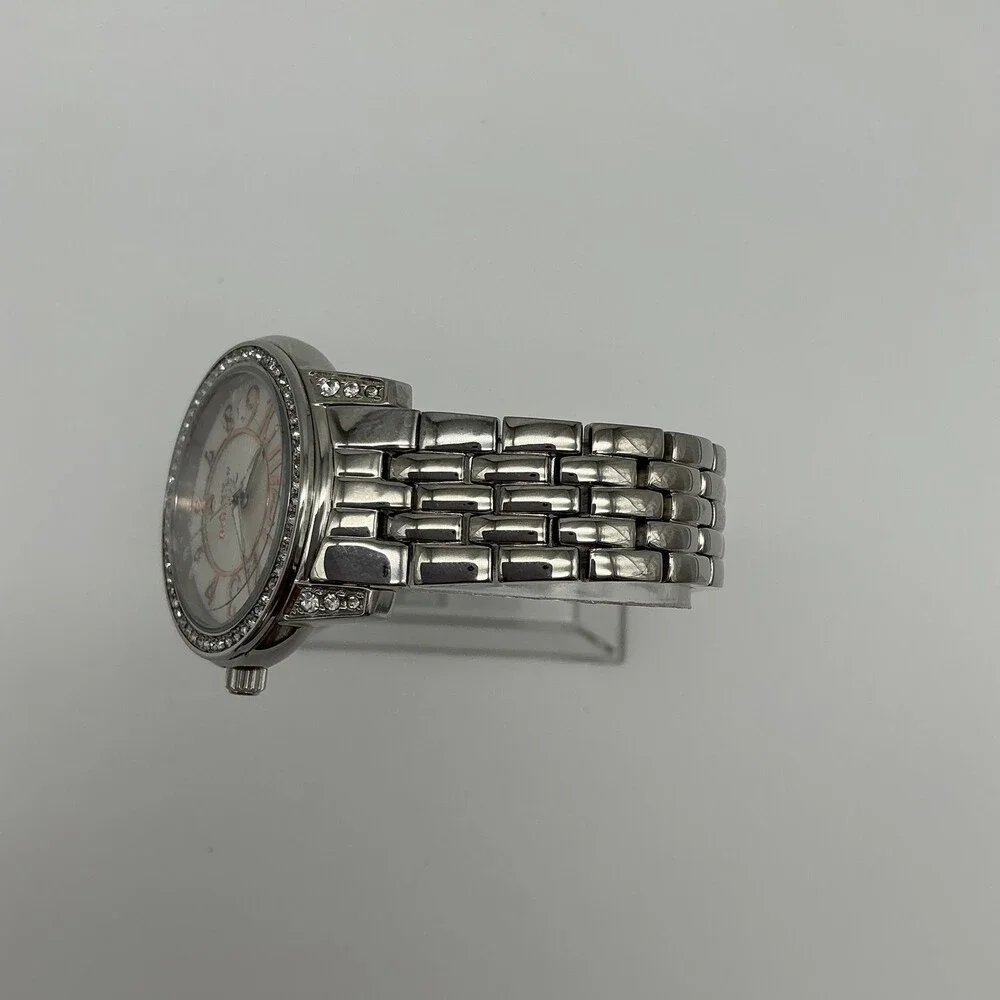 Akribos XXIV AK586SS Womens Watch 33mm White Dial Crystal Bezel New Battery 7.5